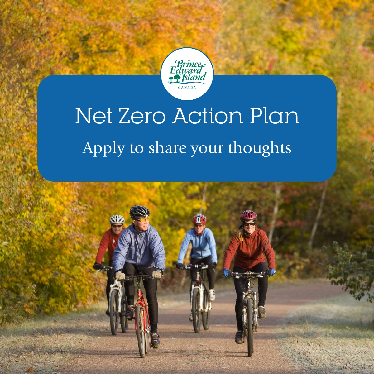 Photo of cyclists with the text Net Zero Action Plan - Apply to Share your Thoughts